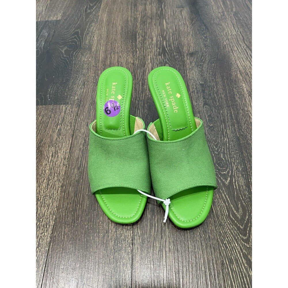 Kate Spade Women Green Canvas Kitten Heel Mule Sandals Shoes US6.5 New W/out Box